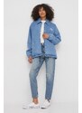 Дънково яке Calvin Klein Jeans в синьо преходен модел с уголемена кройка J20J223258