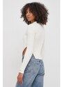 Пуловер с вълна Calvin Klein дамски в бежово от лека материя с ниско поло K20K206374