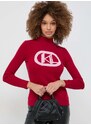 Пуловер Karl Lagerfeld дамски в червено от лека материя с ниско поло