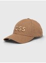 Памучна шапка с козирка BOSS в бежово с апликация 50505571