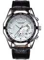 Мъжки часовник Langlishi CS1521, каишка от естествена кожа, черен, бял циферблат