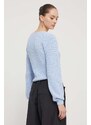 Памучен пуловер HUGO в синьо с ниско поло 50514270