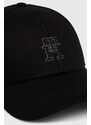 Памучна шапка с козирка Tommy Hilfiger в черно с апликация AM0AM12300