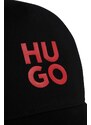 Детска памучна шапка с козирка HUGO в черно с апликация