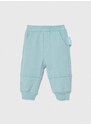 Бебешки памучен спортен панталон Emporio Armani x The Smurfs в тюркоазено с изчистен дизайн