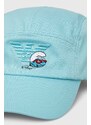 Детска памучна шапка с козирка Emporio Armani в синьо с апликация