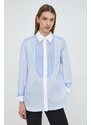 Памучна риза BOSS дамска в синьо със стандартна кройка с класическа яка 50511828