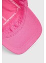 Детска памучна шапка с козирка Emporio Armani в розово с апликация