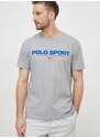 Памучна тениска Polo Ralph Lauren в сиво с принт 710750444