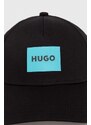 Памучна шапка с козирка HUGO в черно с принт 50513365