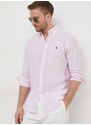 Ленена риза Polo Ralph Lauren в розово със стандартна кройка с яка копче 710873446