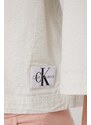 Памучна риза Calvin Klein Jeans дамска в сиво със свободна кройка с класическа яка J20J223426