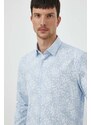 Риза Calvin Klein мъжка в синьо с кройка по тялото класическа яка K10K112610