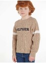 Детски пуловер Tommy Hilfiger в бежово от лека материя