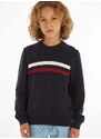 Детски памучен пуловер Tommy Hilfiger в тъмносиньо