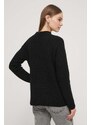 Вълнен пуловер HUGO дамски в черно с ниско поло