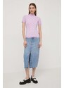 Пуловер Karl Lagerfeld дамски в лилаво от лека материя с ниско поло
