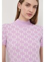 Пуловер Karl Lagerfeld дамски в лилаво от лека материя с ниско поло