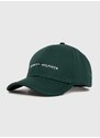Памучна шапка с козирка Tommy Hilfiger в зелено с апликация AM0AM12304