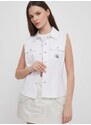 Риза Calvin Klein Jeans в бяло със стандартна кройка с класическа яка J20J223390