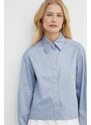 Памучна риза Max Mara Leisure дамска в синьо със свободна кройка с класическа яка 2416111028600