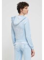 Кадифен суичър Juicy Couture в синьо с качулка с апликация