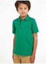 Детска памучна тениска с яка Tommy Hilfiger в зелено с изчистен дизайн