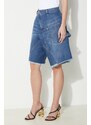 Дънков къс панталон JW Anderson Twisted Workwear Shorts в синьо с изчистен дизайн с висока талия DT0090.PG1164.831