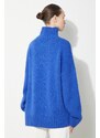 Вълнен пуловер JW Anderson Textured Patch Pocket Turtleneck Jumper дамски в синьо от топла материя с поло KW1150.YN0144.823
