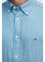 Ленена риза Tommy Hilfiger в синьо със стандартна кройка с яка копче MW0MW35207