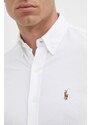 Памучна риза Polo Ralph Lauren мъжка в бяло със стандартна кройка с яка с копче 710932545