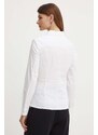 Риза BOSS дамска в бяло с кройка по тялото с класическа яка