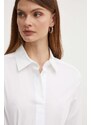 Риза BOSS дамска в бяло с кройка по тялото с класическа яка