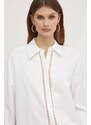 Риза с лен BOSS в бяло със свободна кройка с класическа яка 50514716