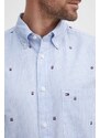Памучна риза Tommy Hilfiger мъжка в синьо със стандартна кройка с яка с копче MW0MW34608
