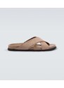 Brioni Leather-trimmed suede sandals